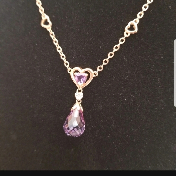 14k Yellow Gold Amethyst Diamond Necklace Teardrop Briolette - Picture 4 of 10